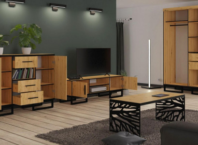 Wohnwände Kommoden Schrank Tisch neu 4tlg Wohnzimmer Set Vitrine Kommode